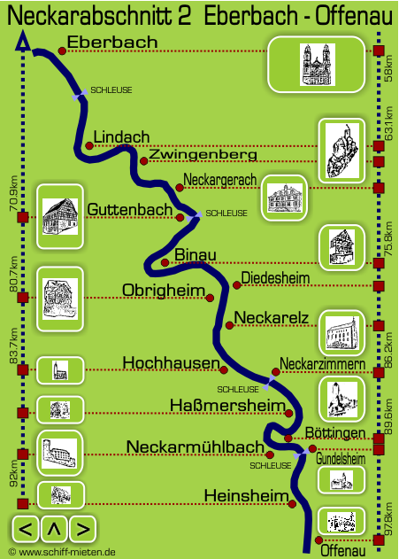 Landkarte Neckar Eberbach Neckarzimmern Haßmersheim Gundelsheim Heinsheim Offenau