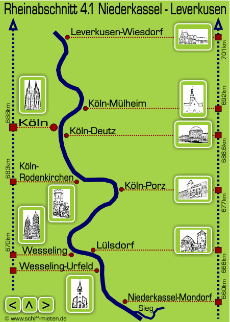 Landkarte Rhein Niederrhein Köln Rodenkirchen Porz Deutz Mülheim Leverkusen Wesseling-Urfeld Niederkassel Mondorf