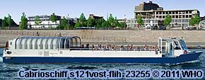 Spree-Cabrioschiff s121vost-flih mit Schiffsanlegestellen in Spandau, Charlottenburg, Tiergarten, Berlin Mitte und Friedrichshain