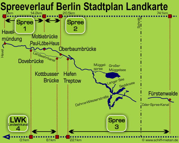Spreeverlauf Berlin Stadtplan Landkarte Schiffsanlegestellen Anlegestellen Binnenwasserkarte